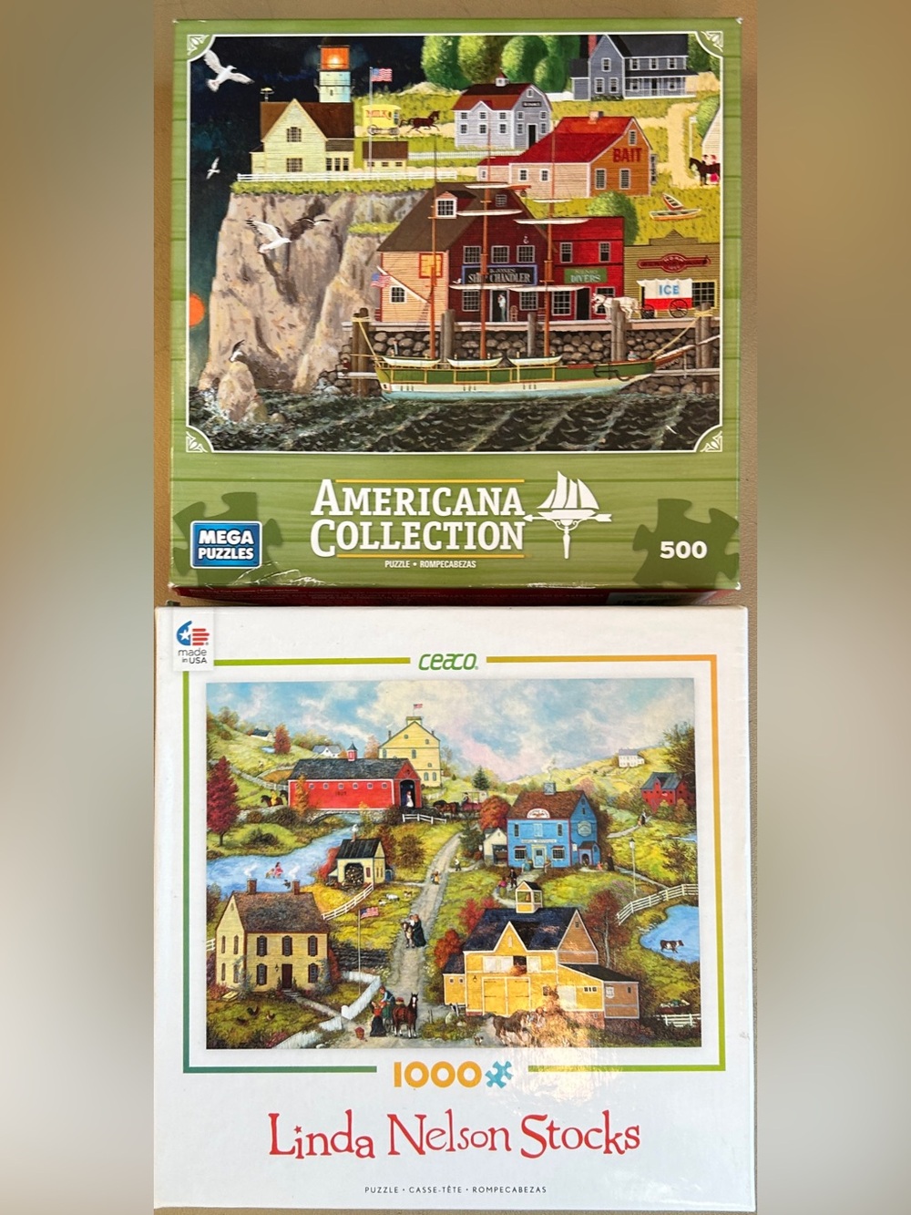 2 Puzzle SET! CEACO Linda Nelson Stocks 1000pc•Mega Puzzles ‘Black Sky’ 500p